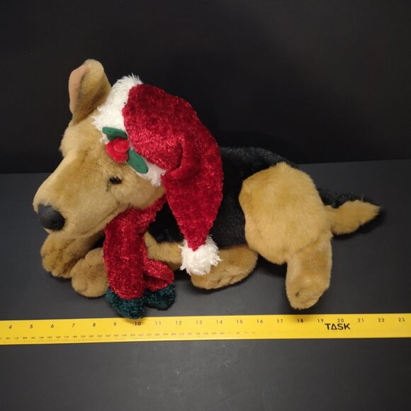 German Shepard Tan & Black Laying Stuffed Plush w/ Hat & Scarf Airbrushed 18" - Picture 8 of 8